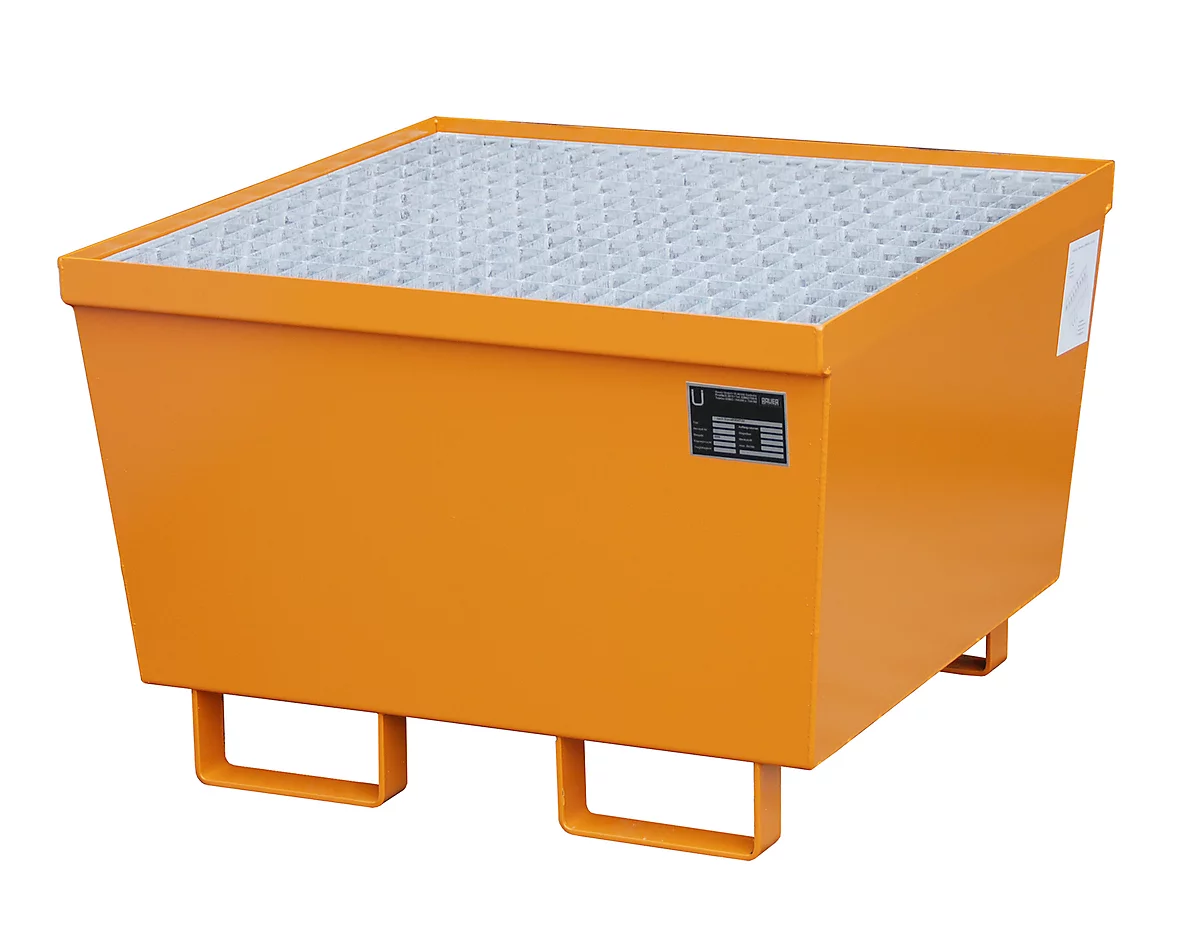 Cubeta BAUER AM-1, con rejilla, acero, 215 l, ancho 800 x fondo 800 x alto 545 mm, naranja