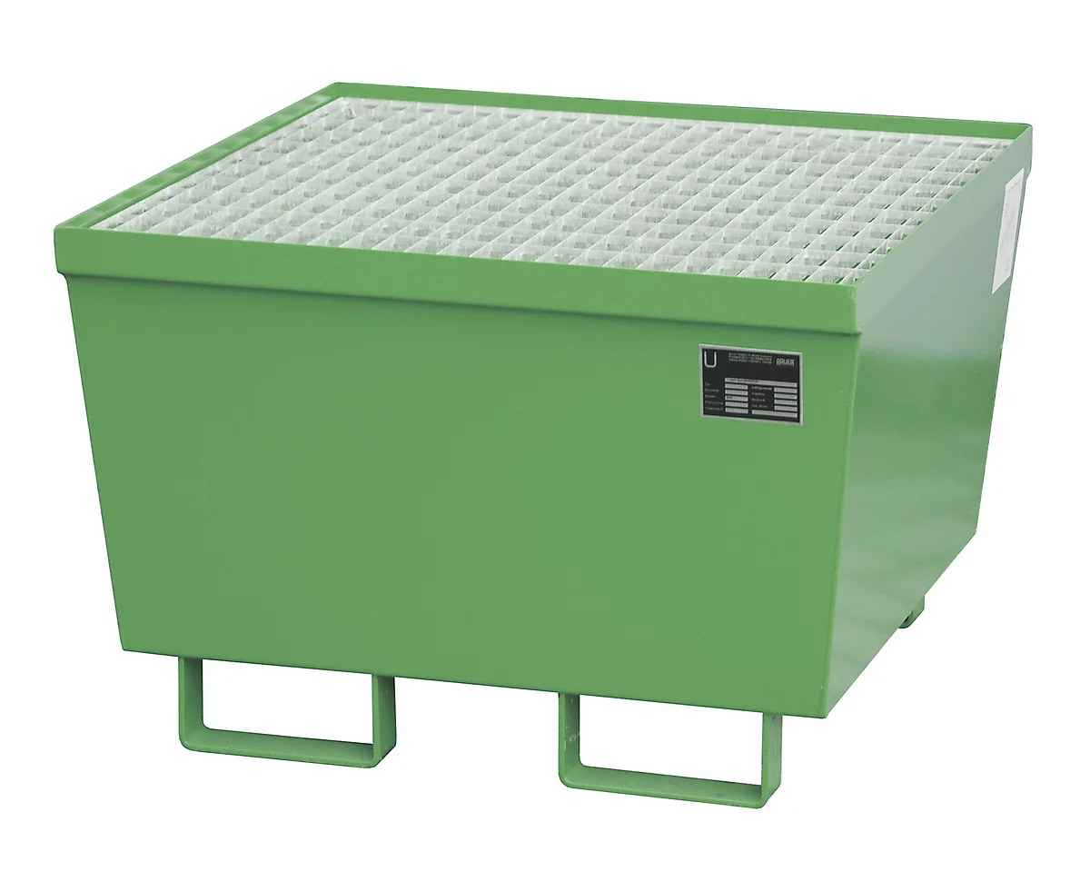 Cubeta BAUER AM-1, con rejilla, acero, 215 l, ancho 800 x fondo 800 x alto 545 mm, verde