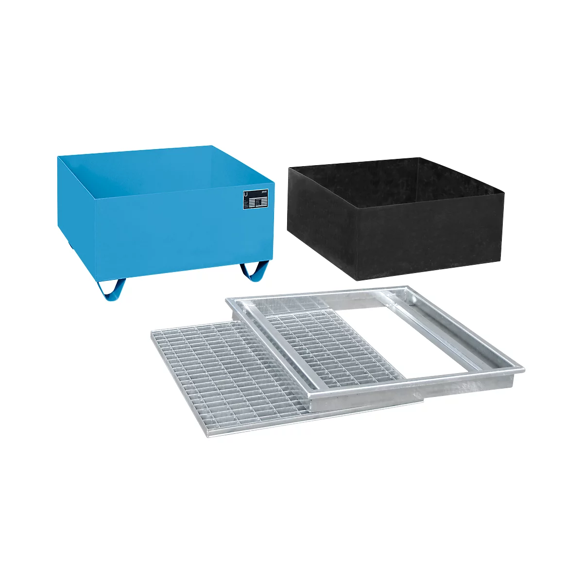 Cubeta BAUER AW-1/PE, con rejilla, 200 l, ancho 815 x fondo 815 x alto 470 mm, azul