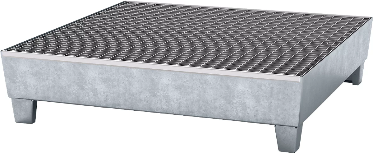 Cubeta colectora ASECOS, acero, con rejilla y patines de apilador, volumen de recogida 200 l, An 1210 x P 1240 x Al 285 mm, galvanizado