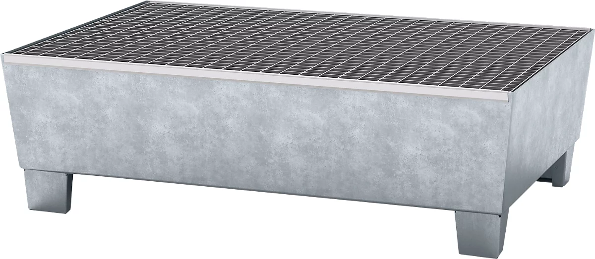 Cubeta colectora ASECOS, acero, con rejilla y patines de apilador, volumen de recogida 200 l, An 815 x P 1235 x Al 350 mm, galvanizado