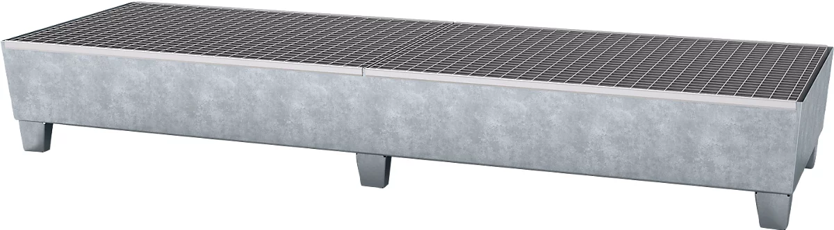 Cubeta colectora ASECOS, acero, con rejilla y patines de apilador, volumen de recogida 400 l, An 815 x P 2470 x Al 355 mm, galvanizado