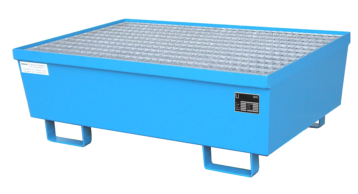 Cubeta colectora BAUER AM-2, con rejilla, acero, 225 l, An 1200 x P 800 x Al 415 mm, azul