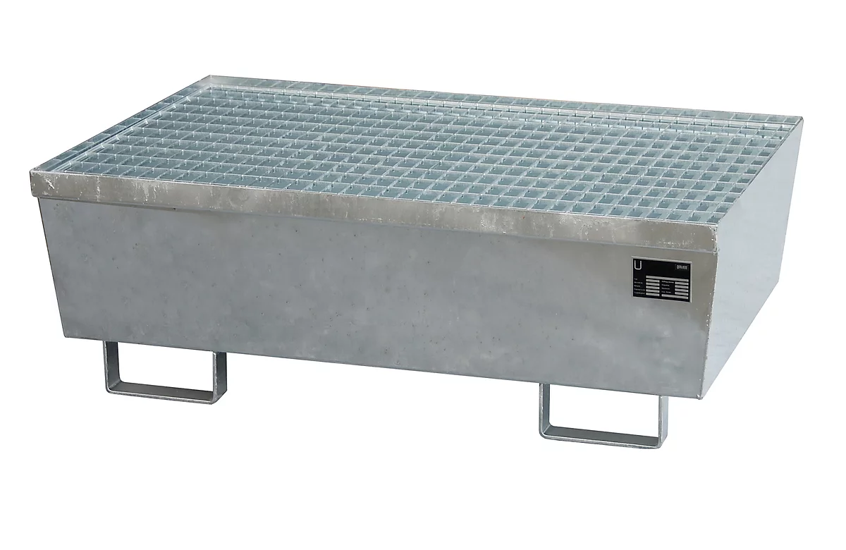 Cubeta colectora BAUER AM-2, con rejilla, acero, 225 l, An 1200 x P 800 x Al 415 mm, galvanizado