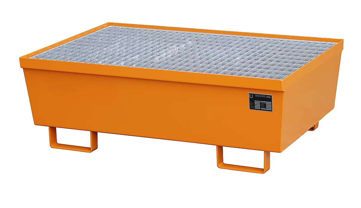 Cubeta colectora BAUER AM-2, con rejilla, acero, 225 l, An 1200 x P 800 x Al 415 mm, naranja