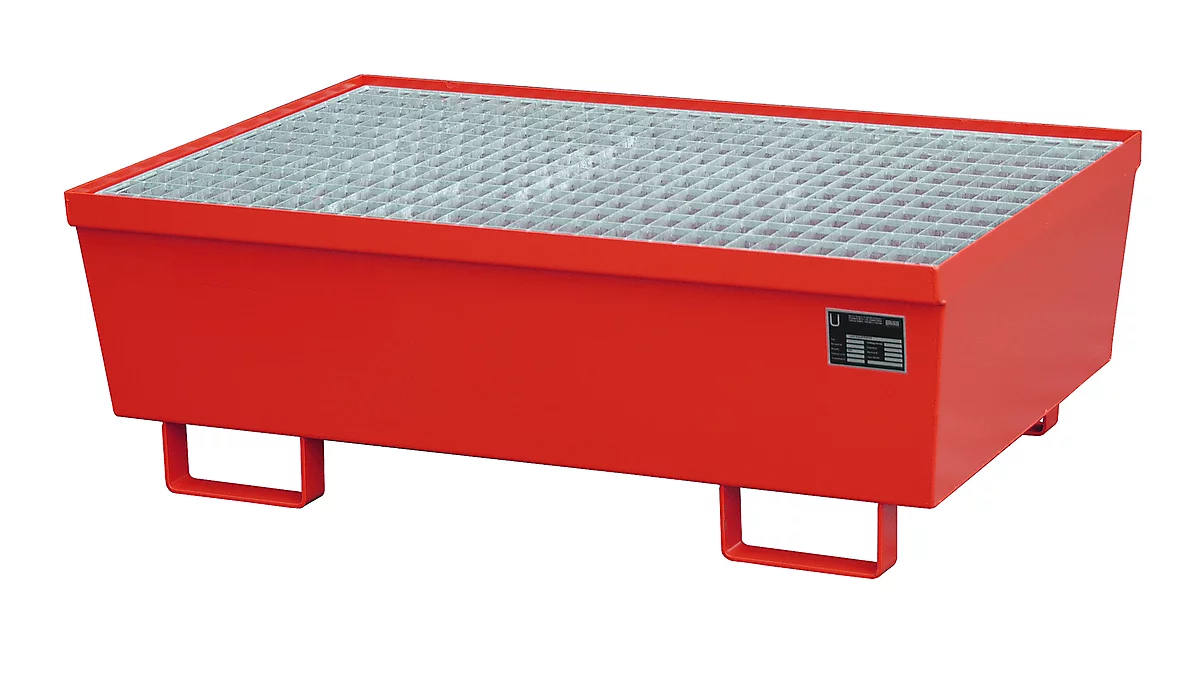 Cubeta colectora BAUER AM-2, con rejilla, acero, 225 l, An 1200 x P 800 x Al 415 mm, rojo