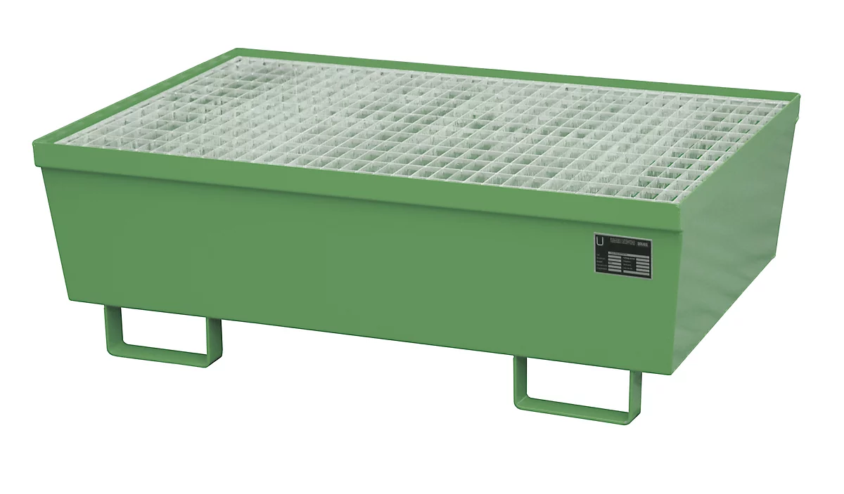 Cubeta colectora BAUER AM-2, con rejilla, acero, 225 l, An 1200 x P 800 x Al 415 mm, verde