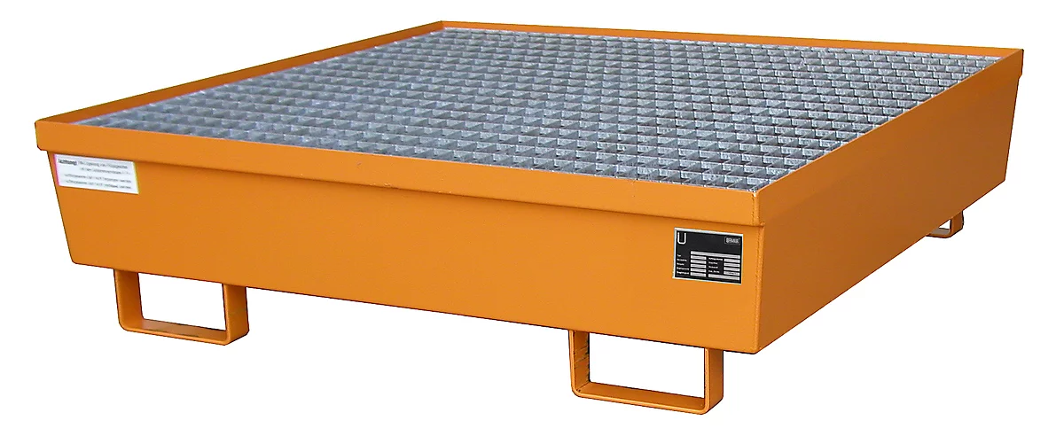 Cubeta colectora BAUER AM-4/A, con rejilla, acero, 245 l, An 1200 x P 1200 x Al 335 mm, naranja