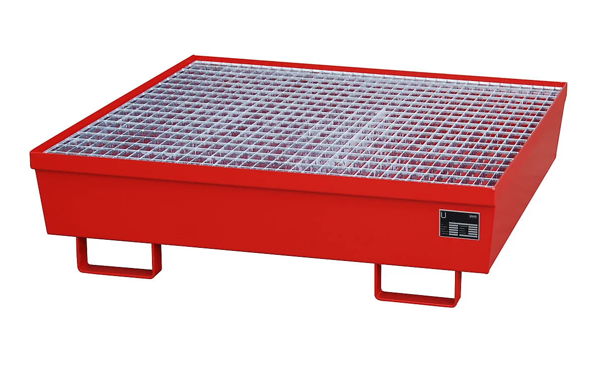 Cubeta colectora BAUER AM-4/A, con rejilla, acero, 245 l, An 1200 x P 1200 x Al 335 mm, rojo