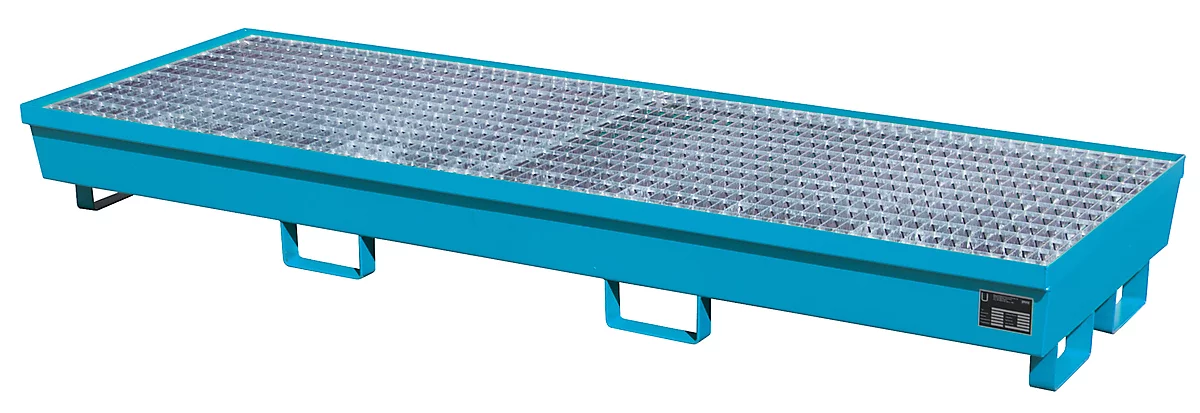 Cubeta colectora BAUER AM-4/B, con rejilla, acero, 233 l, An 2400 x P 800 x Al 285 mm, azul
