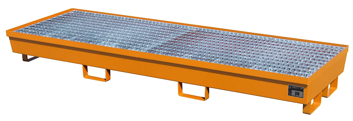 Cubeta colectora BAUER AM-4/B, con rejilla, acero, 233 l, An 2400 x P 800 x Al 285 mm, naranja