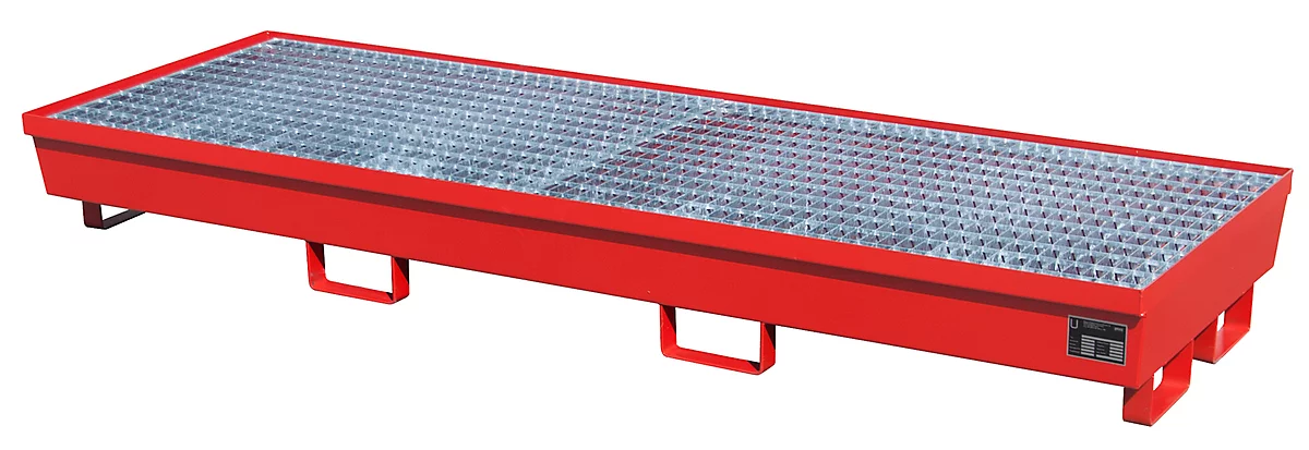 Cubeta colectora BAUER AM-4/B, con rejilla, acero, 233 l, An 2400 x P 800 x Al 285 mm, rojo