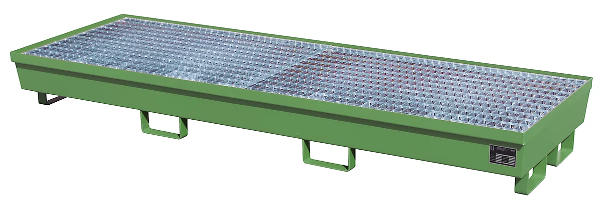 Cubeta colectora BAUER AM-4/B, con rejilla, acero, 233 l, An 2400 x P 800 x Al 285 mm, verde