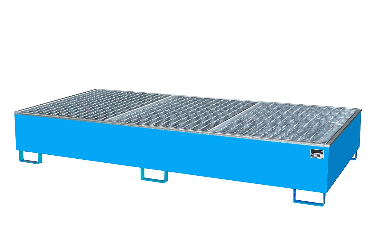 Cubeta colectora BAUER AW 1000-2/PE con rejilla, 2 IBC 1000 l, An 2665 x P 1315 x Al 440 mm, azul