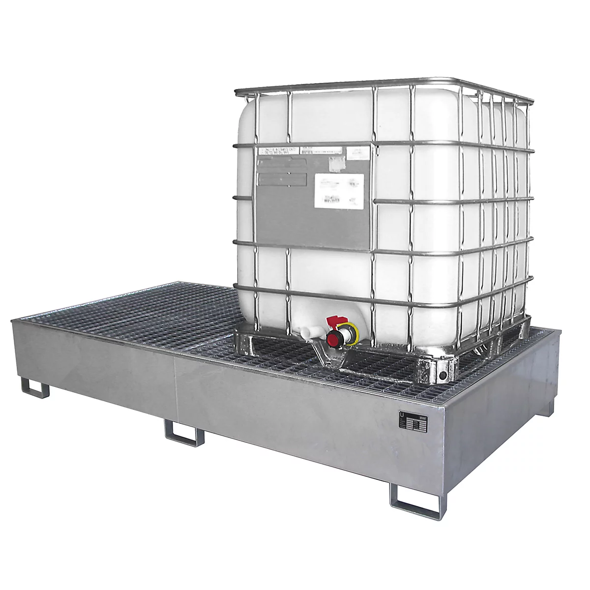 Cubeta colectora BAUER AW 1000-2/PE con rejilla, 2 IBC 1000 l, An 2665 x P 1315 x Al 440 mm, galvanizado