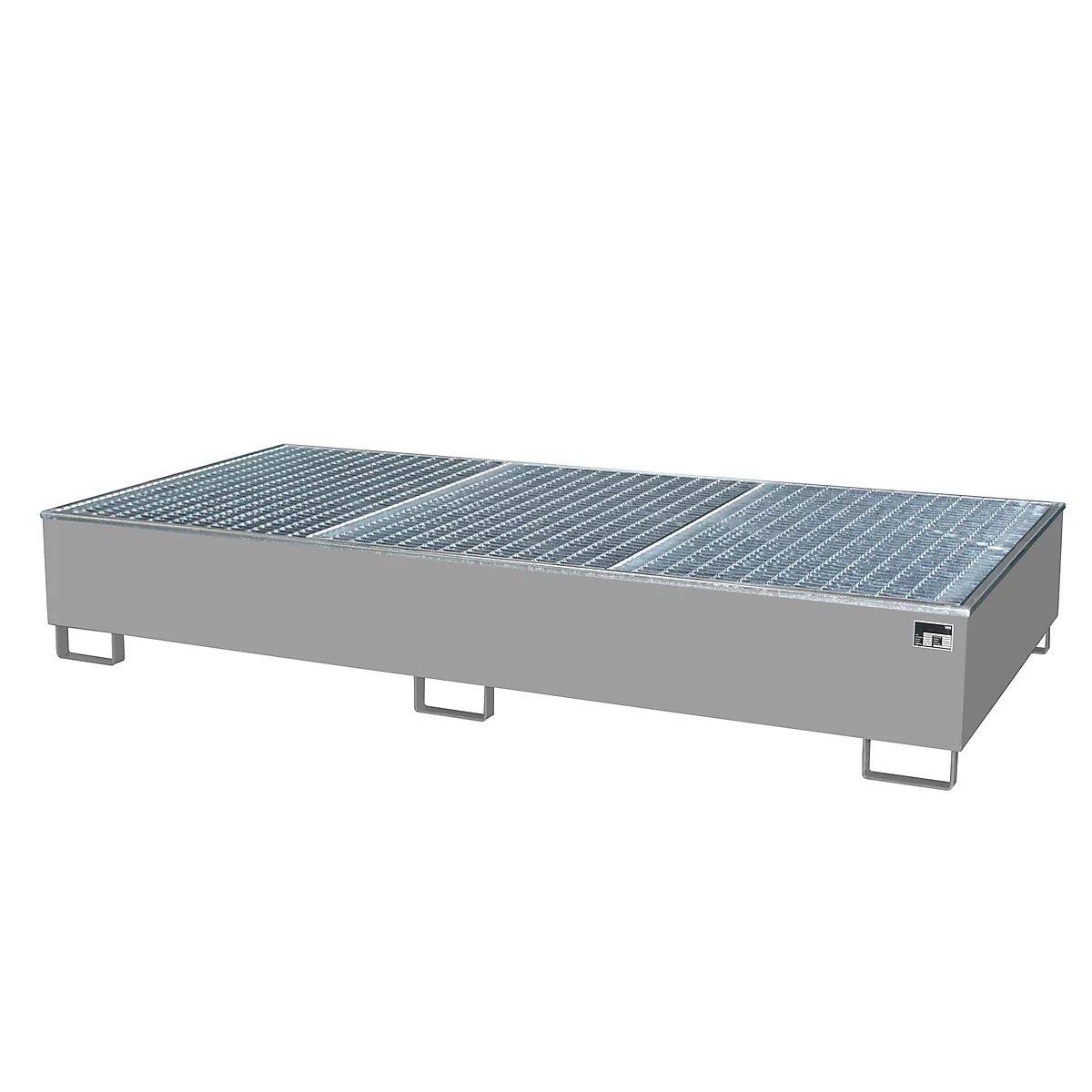 Cubeta colectora BAUER AW 1000-2/PE con rejilla, 2 IBC 1000 l, An 2665 x P 1315 x Al 440 mm, gris