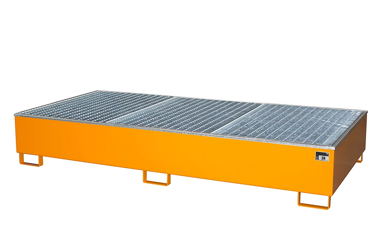 Cubeta colectora BAUER AW 1000-2/PE con rejilla, 2 IBC 1000 l, An 2665 x P 1315 x Al 440 mm, naranja