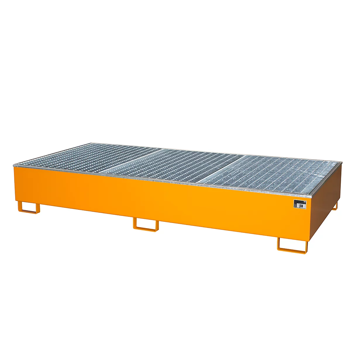 Cubeta colectora BAUER AW 1000-2/PE con rejilla, 2 IBC 1000 l, An 2665 x P 1315 x Al 440 mm, naranja