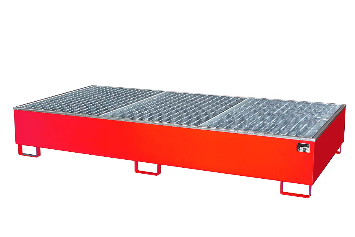 Cubeta colectora BAUER AW 1000-2/PE con rejilla, 2 IBC 1000 l, An 2665 x P 1315 x Al 440 mm, rojo