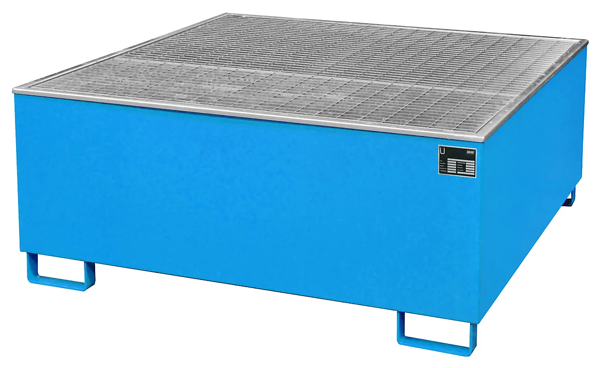 Cubeta colectora BAUER AW 1000/PE con rejilla, IBC 1000 l, An 1475 x P 1475 x Al 625 mm, azul