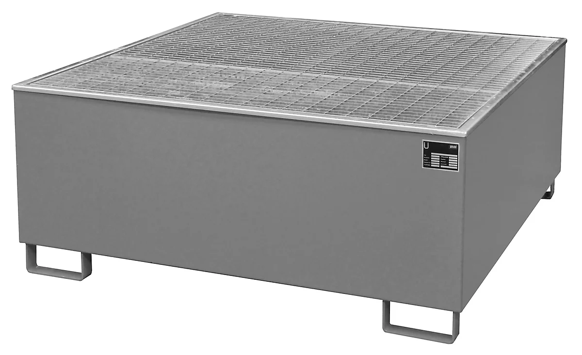 Cubeta colectora BAUER AW 1000/PE con rejilla, IBC 1000 l, An 1475 x P 1475 x Al 625 mm, gris