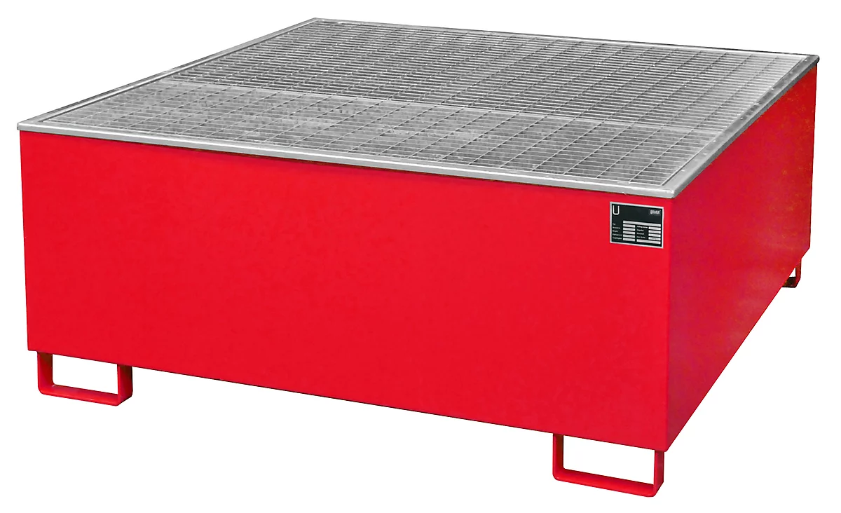 Cubeta colectora BAUER AW 1000/PE con rejilla, IBC 1000 l, An 1475 x P 1475 x Al 625 mm, rojo