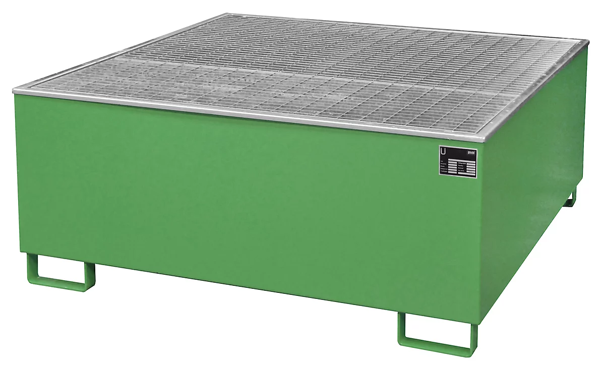 Cubeta colectora BAUER AW 1000/PE con rejilla, IBC 1000 l, An 1475 x P 1475 x Al 625 mm, verde