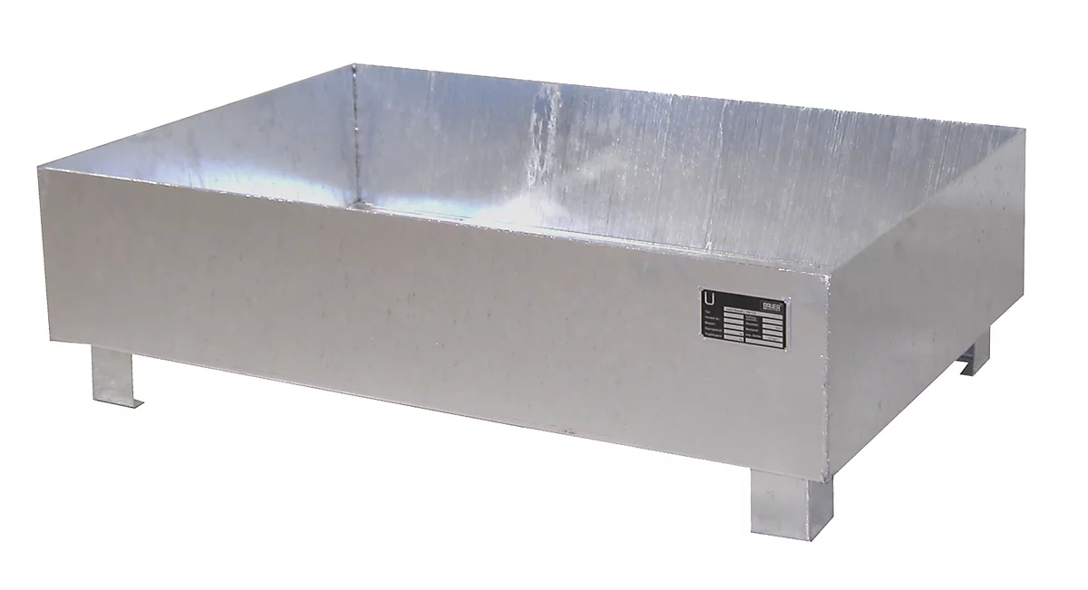 Cubeta colectora BAUER WO-2/200, acero, accesible con transpaleta, galvanizado en caliente, An 1200 x P 800 x Al 360 mm