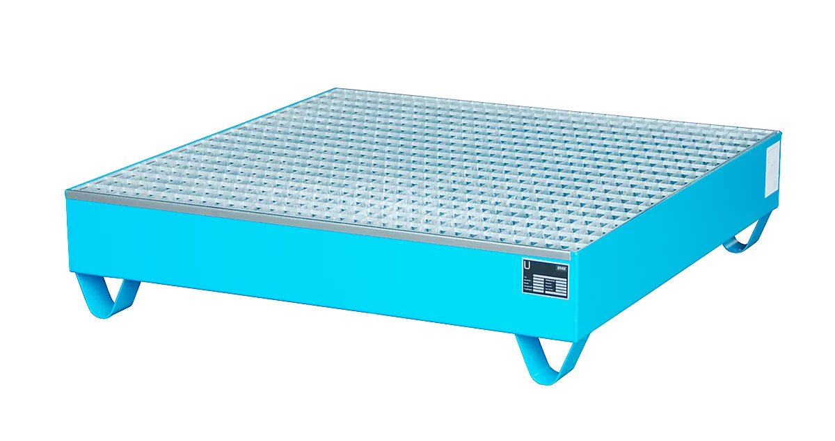 Cubeta colectora de acero con rejilla, 1200 x 1200 mm, azul RAL 5012