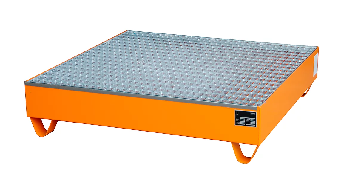 Cubeta colectora de acero con rejilla, 1200 x 1200 mm, naranja RAL 2000