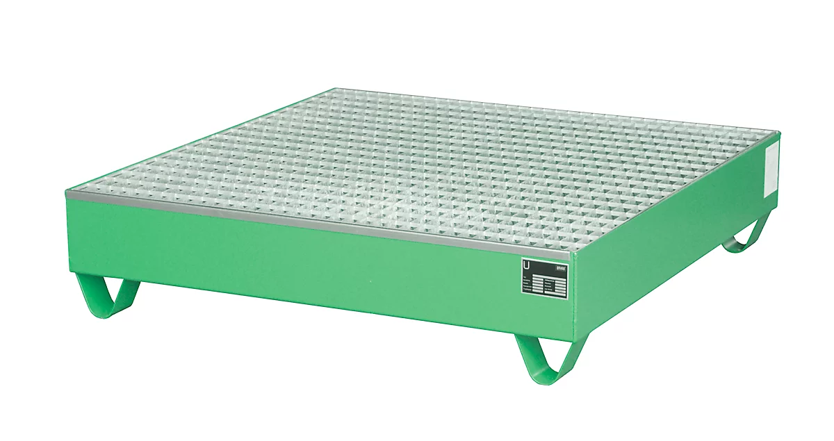 Cubeta colectora de acero con rejilla, 1200 x 1200 mm, verde RAL 6011