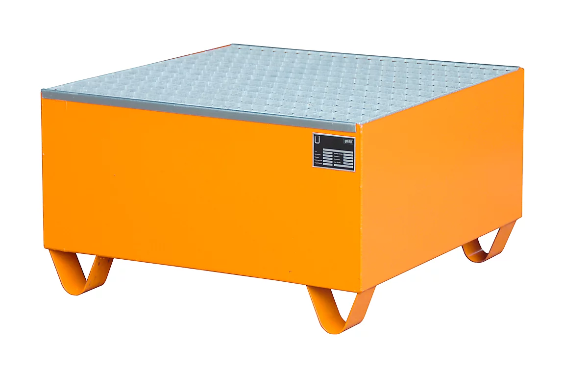 Cubeta colectora de acero con rejilla, 800 x 800 mm, naranja RAL 2000