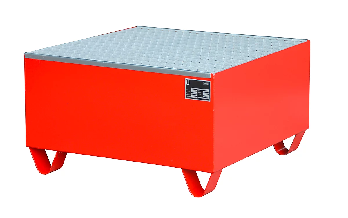 Cubeta colectora de acero con rejilla, 800 x 800 mm, rojo RAL 3000