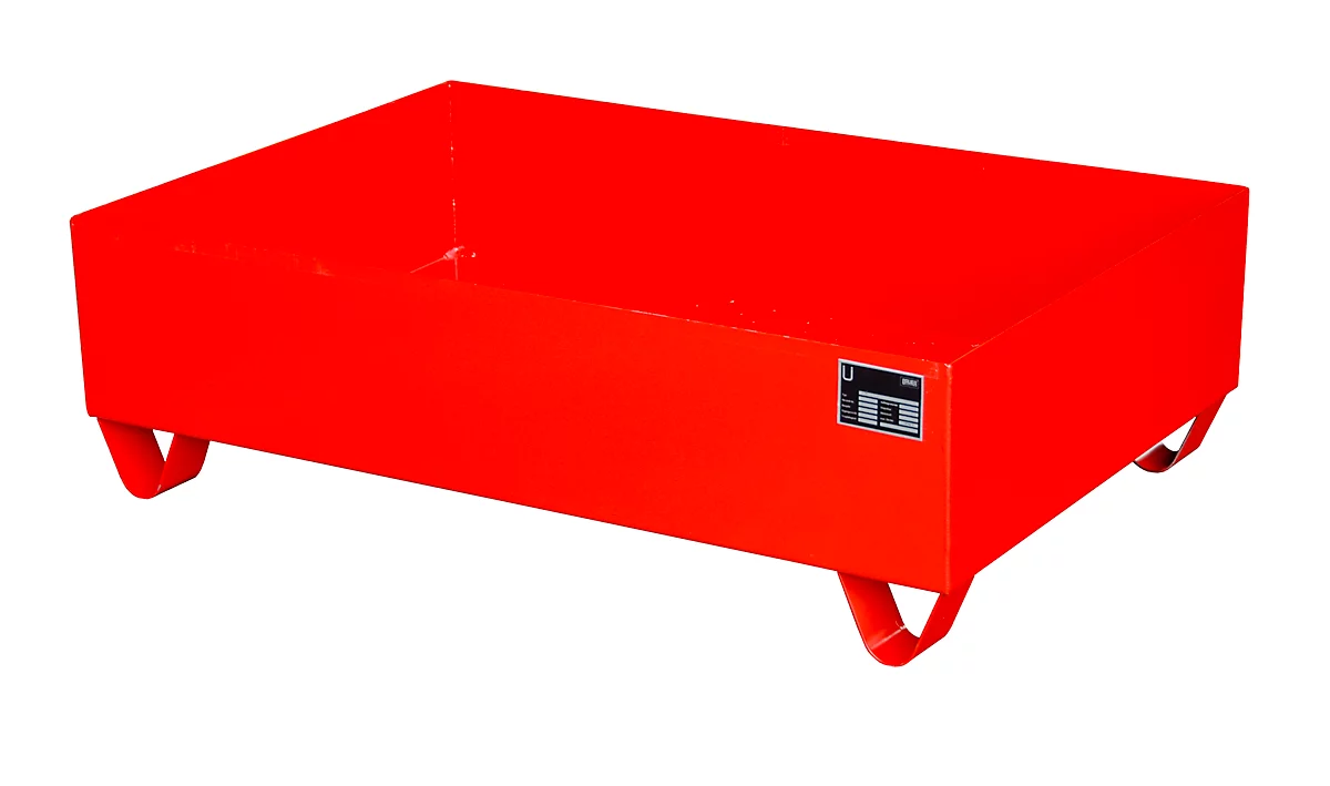 Cubeta colectora de acero sin rejilla, 1200 x 800 mm, rojo RAL 3000