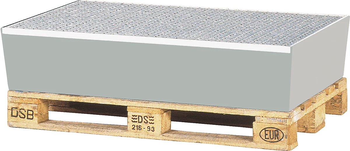 Cubeta colectora de palets ASECOS, acero, con rejilla, volumen de recogida 200 l, An 815 x P 1235 x Al 255 mm, galvanizado