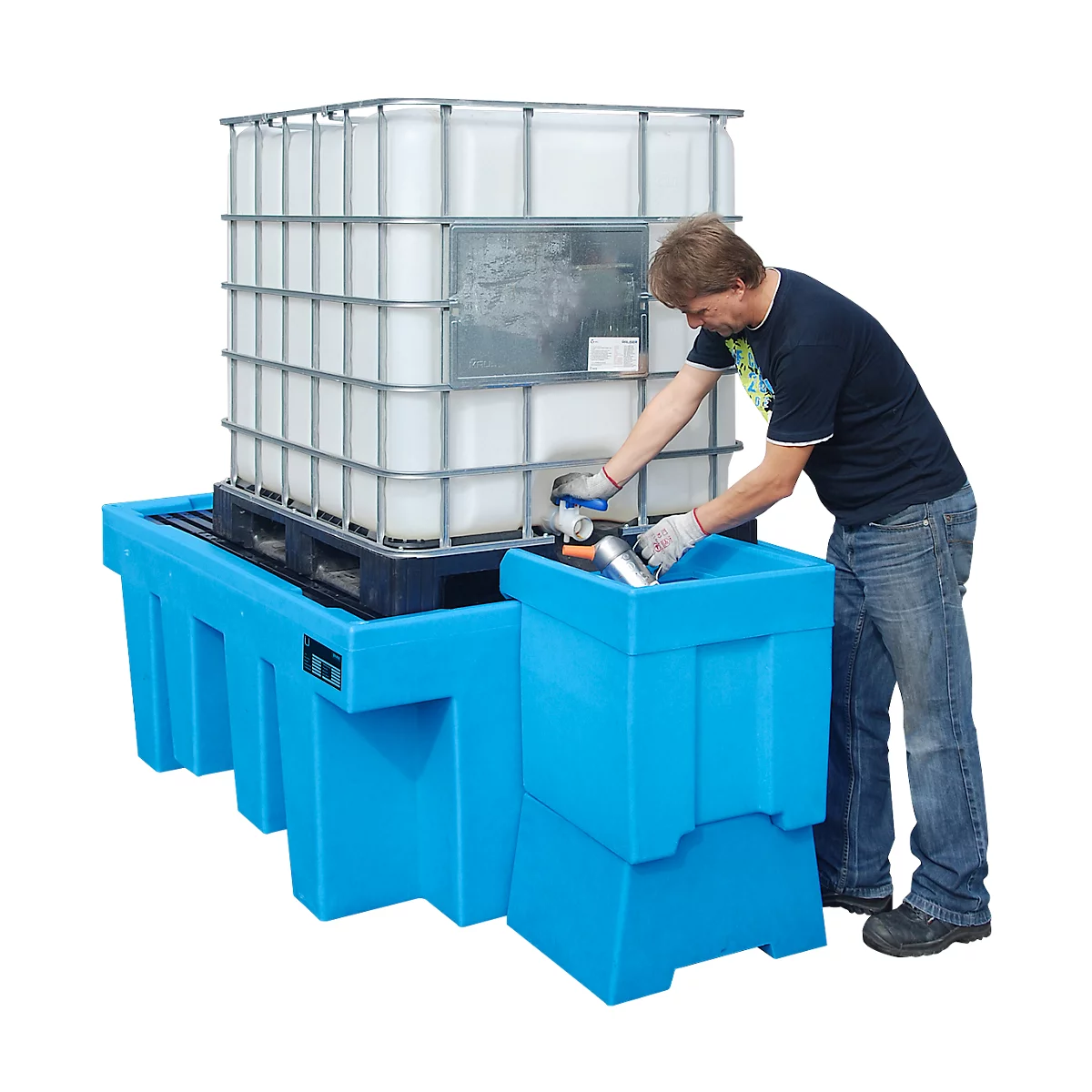 Cubeta colectora de PE Bauer tipo WP, plástico, con rejilla, 1000, 1 x 1000 litros IBC