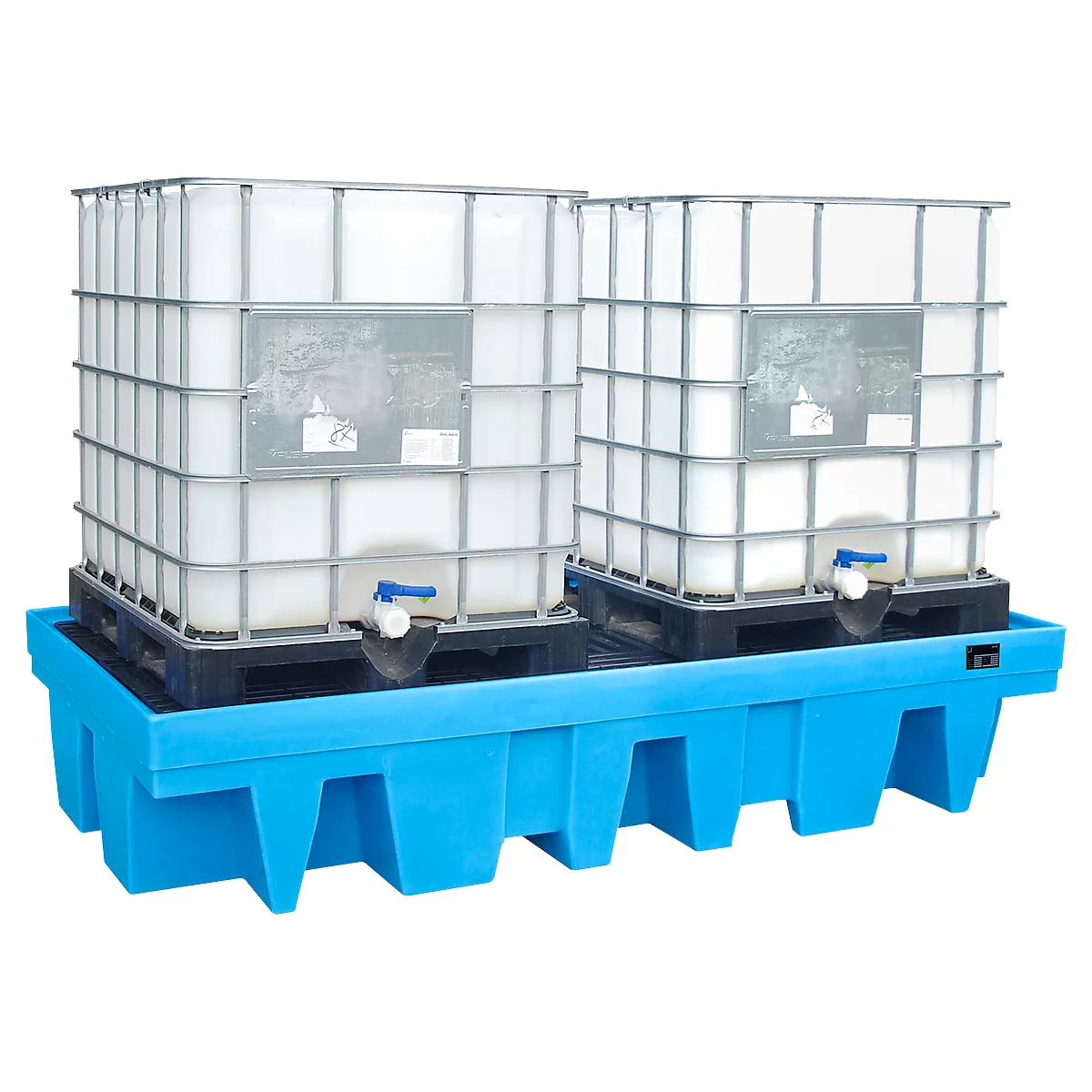 Cubeta colectora de PE Bauer tipo WP, plástico, con rejilla, 2000, 2 x 1000L IBC