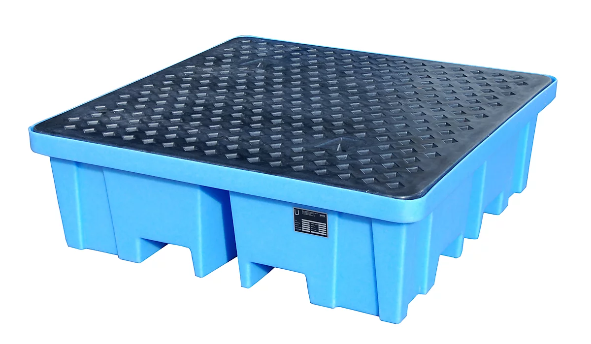 Cubeta colectora de PE WPA-PE 2/4, azul, cap. 4 barriles de 200 l, accesible con transpaleta