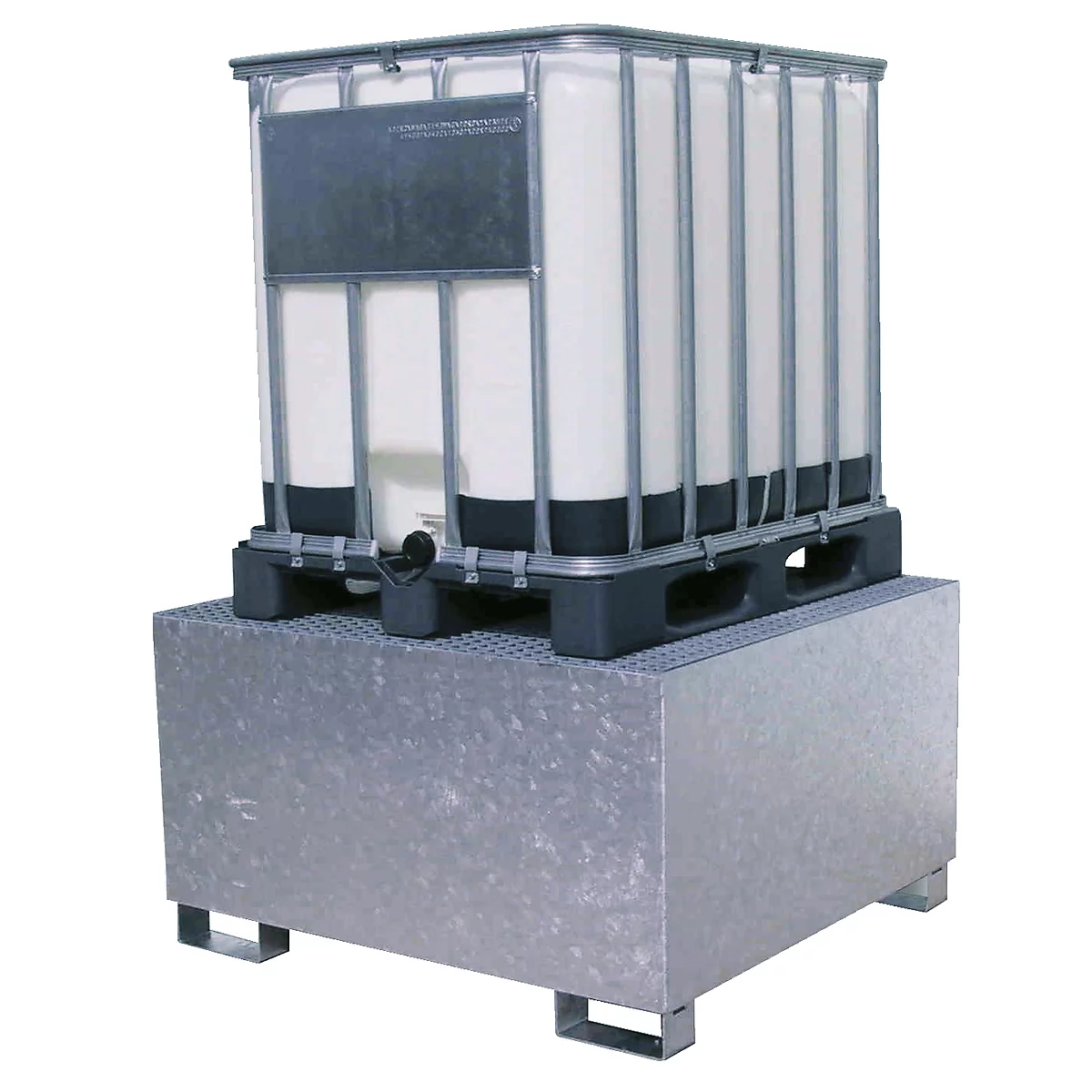 Cubeta colectora IBC CEMO GS1, acero, volumen de recogida 1000 l, galvanizado, L 1350 x An 1250 x Al 760 mm