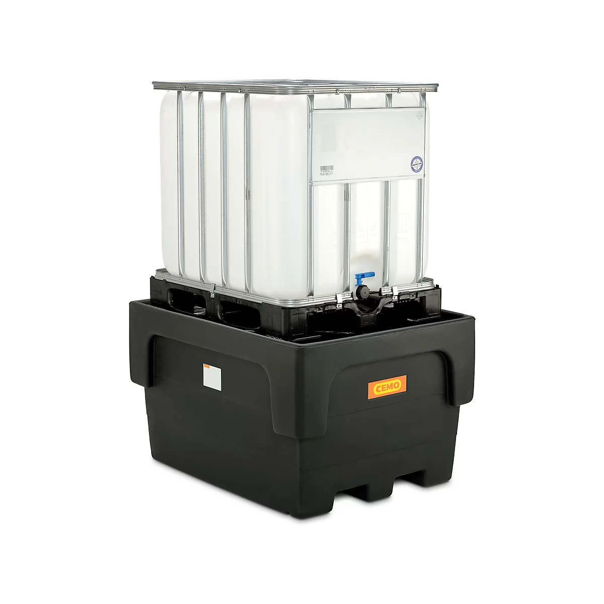 Cubeta colectora IBC, polietileno, 1100 l, 1500 kg, accesible con transpaleta