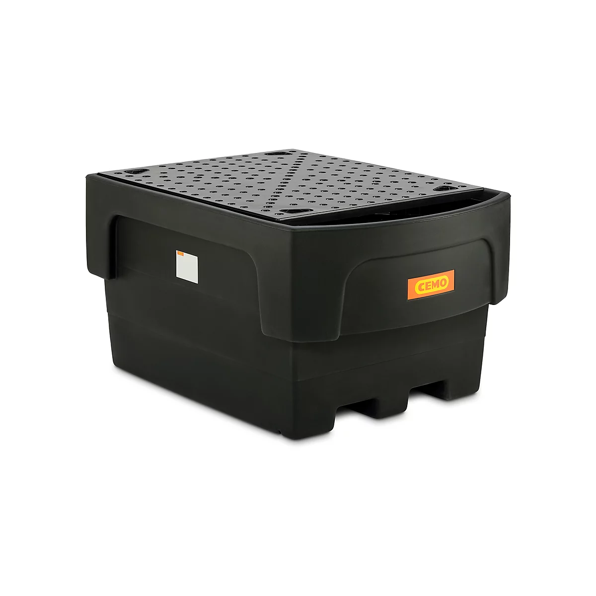 Cubeta colectora IBC, polietileno, 1100 l, 1500 kg, pieza de trasiego antepuesta y placa perforada de PE, accesible con transpaleta