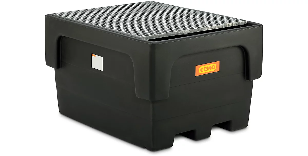Cubeta colectora IBC, polietileno, 1100 l, 1500 kg, rejilla de acero, accesible con transpaleta