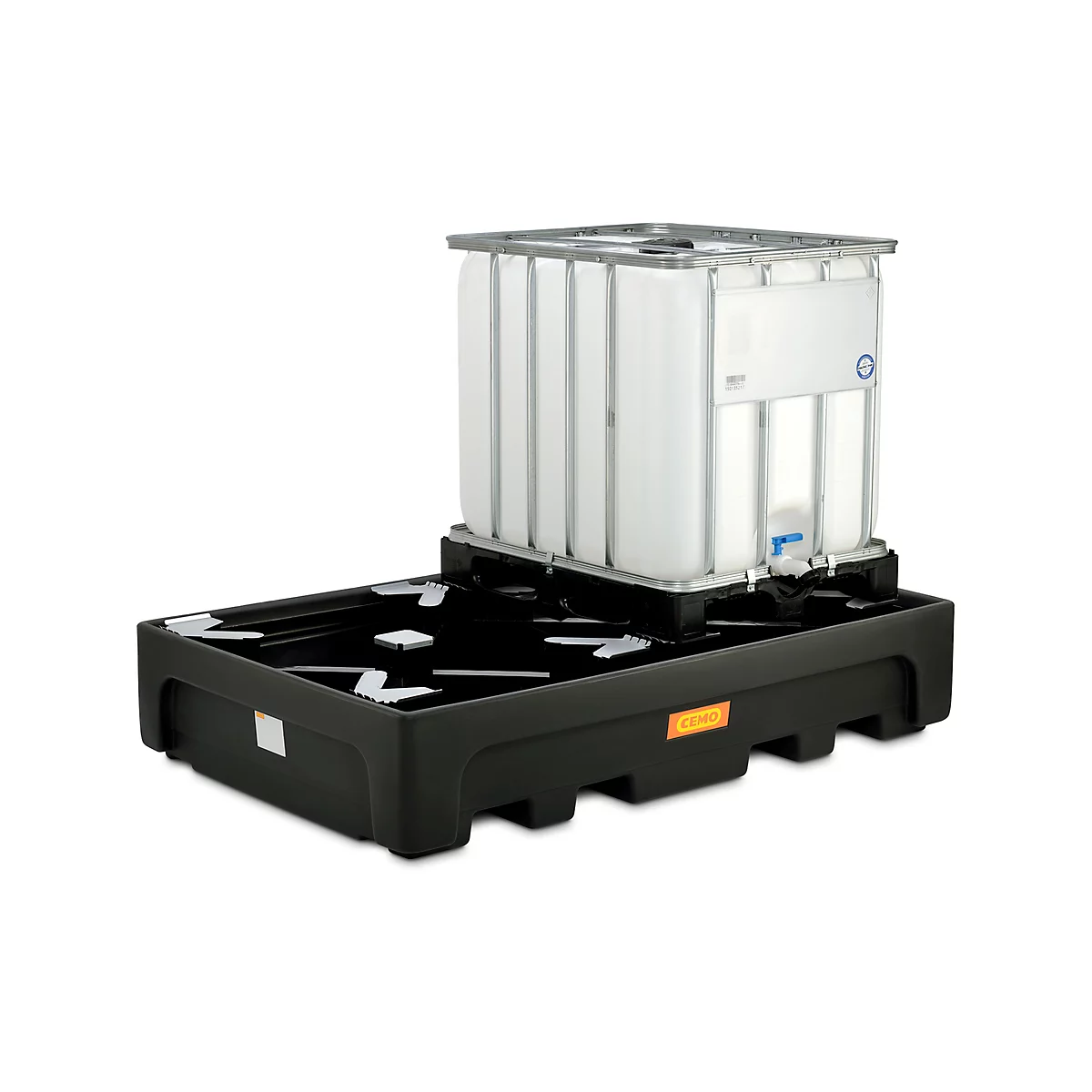 Cubeta colectora IBC, polietileno, 1100 l, 3000 kg, accesible con transpaleta