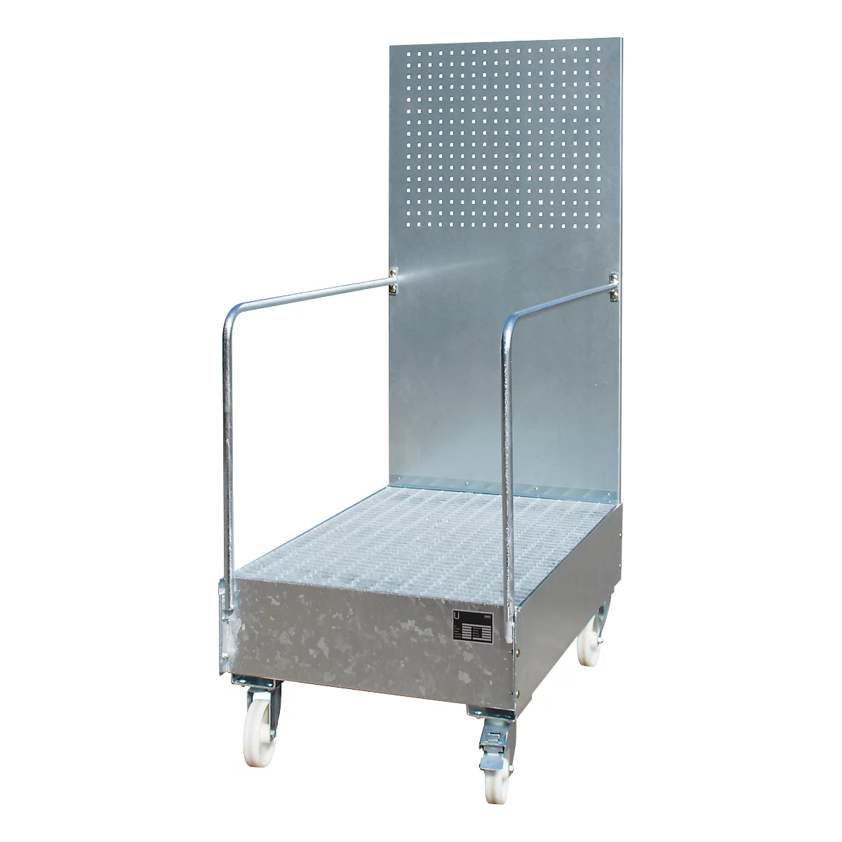 Cubeta colectora móvil con pared de placas perforadas, de acero, capacidad 2 barriles de 200 l, galvanizado