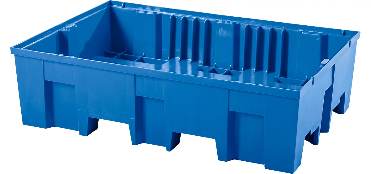 Cubeta colectora, para 2 barriles de 200 l c.u., accesible con transpaleta, An 865 x P 1245 x Al 350 mm, sin rejilla, polietileno, azul