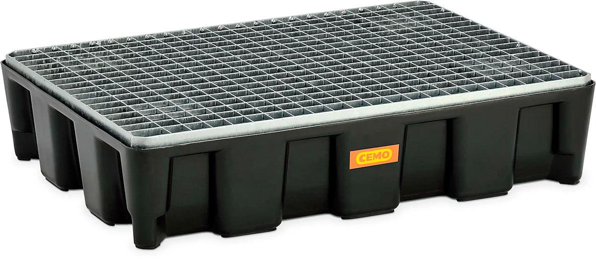 Cubeta de protección de superficies CEMO 60HD, polietileno, volumen de recogida 60 l, rejilla acero galv., con homologación, An 800 x P 600 mm x 180 mm