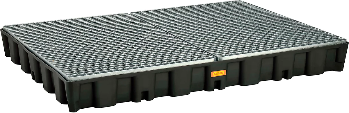 Cubeta para proteger superficies CEMO 250HD, polietileno, volumen de recogida 250 l, rejilla acero galv., con homologación, An 1600 x P 1200 x 180 mm