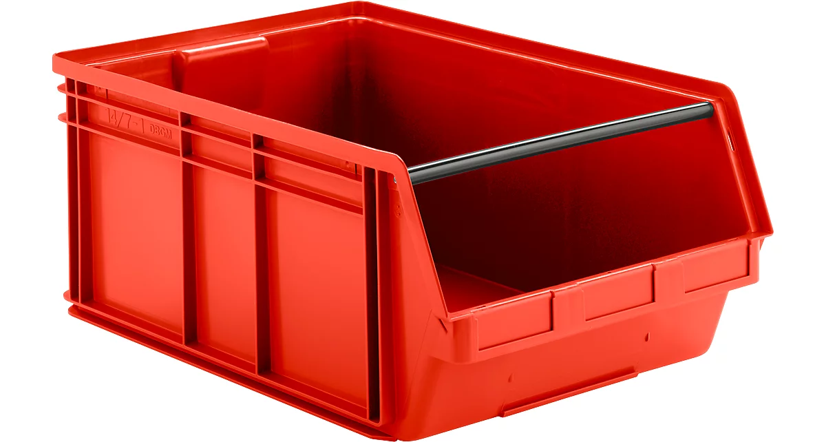 Cubo de almacenamiento abierto con barra de transporte SSI Schäfer LF 743 Polipropileno, L 715 x An 470 x Al 300 mm, 74 l, rojo
