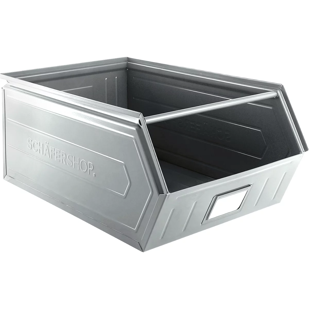 Cubo de almacenamiento abierto Schäfer Shop Select, con barra de apoyo, L 732 x An 459 x Al 300 mm, 84 l, 180 kg, acero, electrocincado