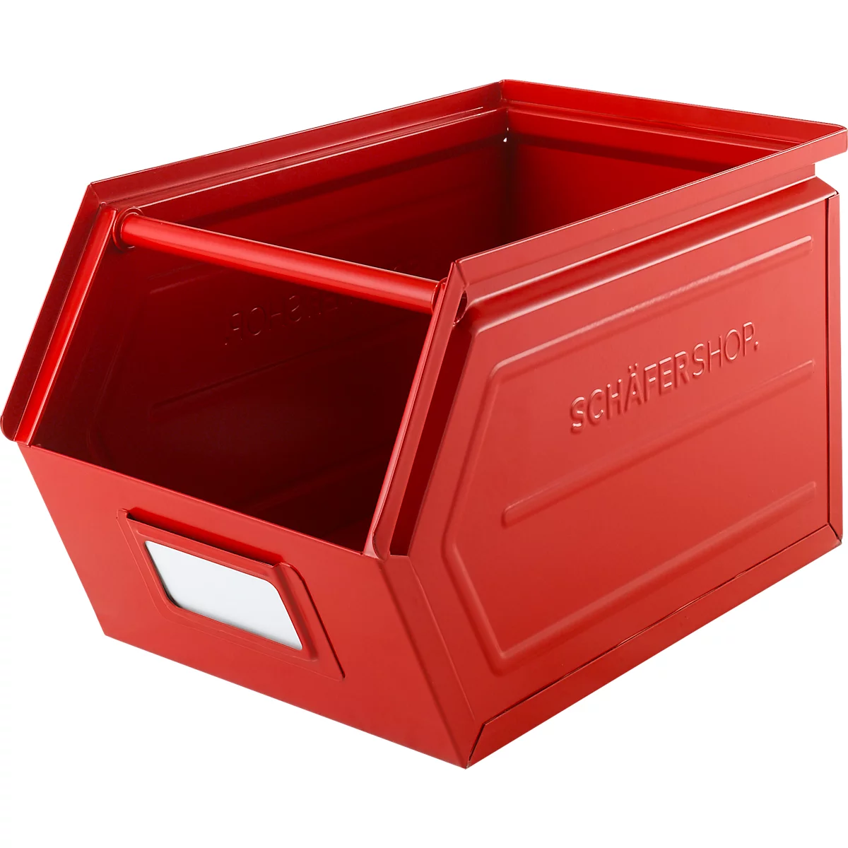 Cubo de almacenamiento abierto Schäfer Shop Select, con barra de transporte, L 377 x An 211 x Al 201 mm, 11,5 l, 60 kg, acero, RAL 3000 (rojo fuego)